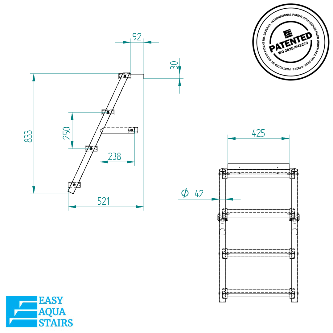 EASY AQUA STAIRS click on swimming pool stair system. Get in and out of the pool easily, comfortably and safely with EASY AQUA STAIRS.